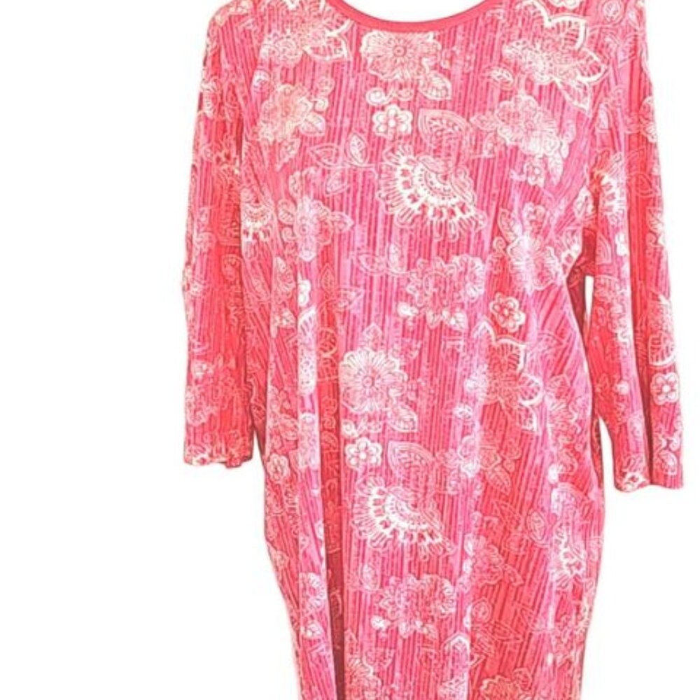 Woman Within Womens Sz 16 Pink Floral 100% Cotton Floral Design Tunic Top
